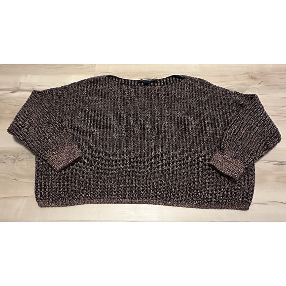 French Connection Women L Sweater 100% Cotton Boatneck Black Multi Pullover - Picture 3 of 10